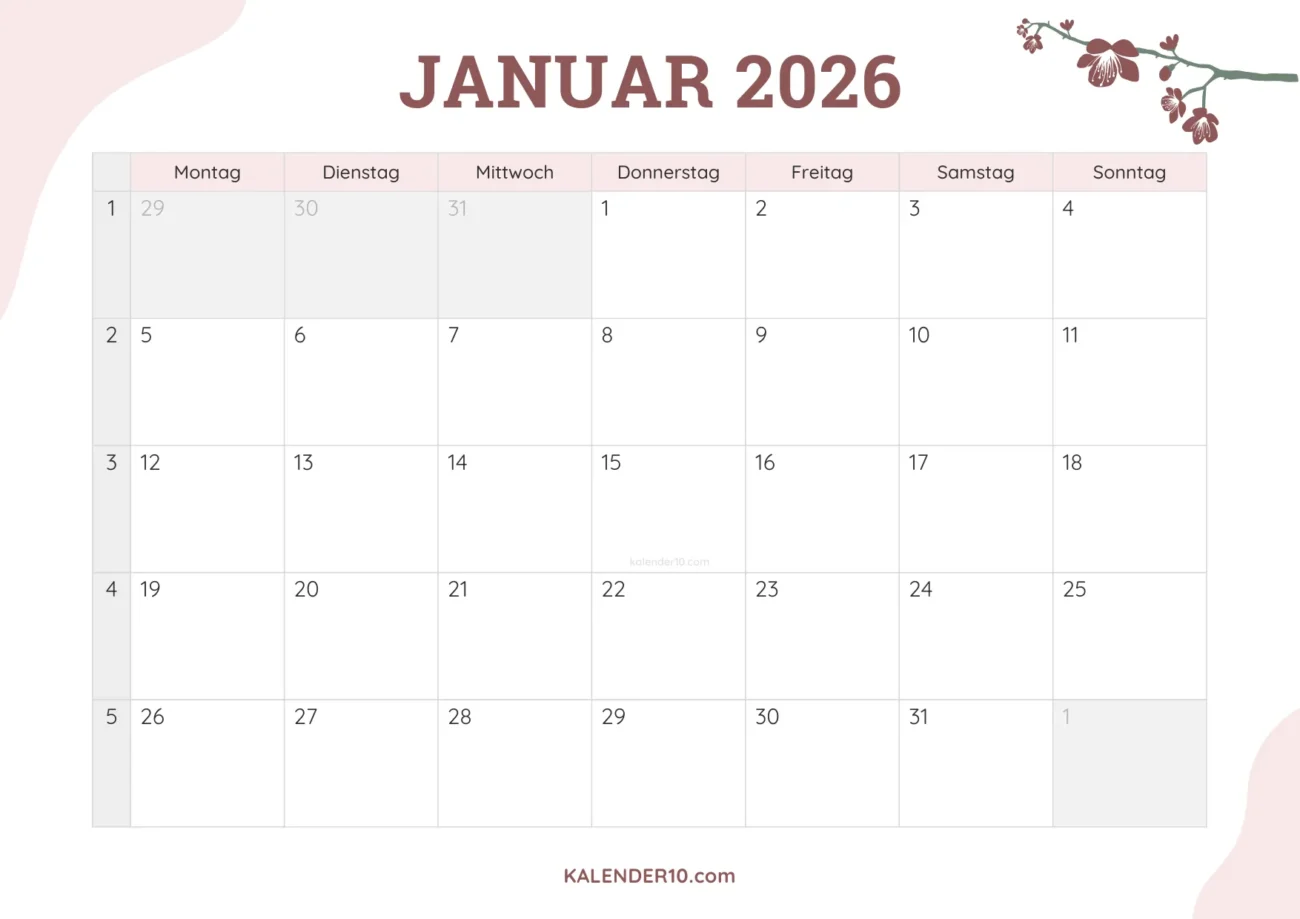 Kalender Januar 2026 ️ zum Ausdrucken: Starte organisiert ins neue Jahr
