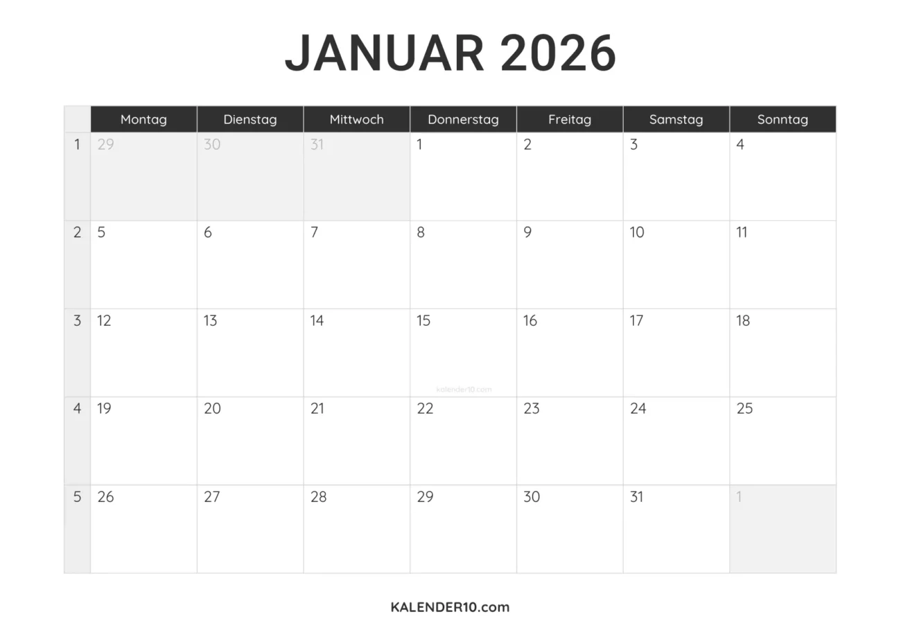 Kalender Januar 2026 ️ zum Ausdrucken: Starte organisiert ins neue Jahr