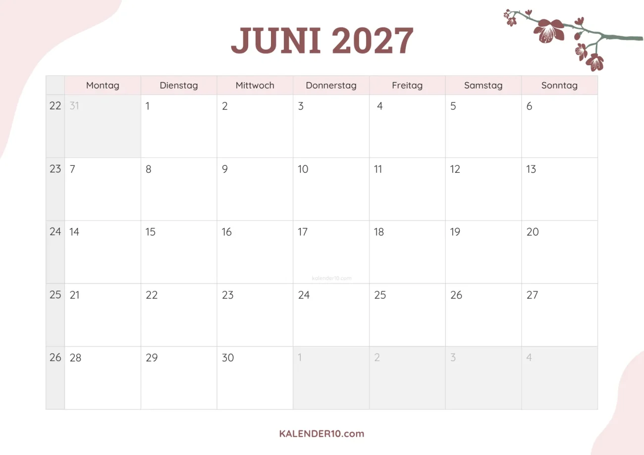 Kalender Juni 2027 floral design