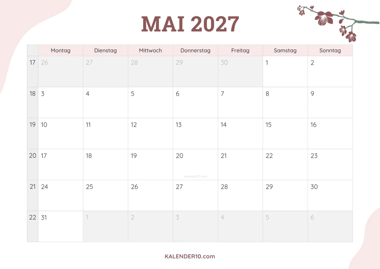 Kalender Mai 2027 floral design