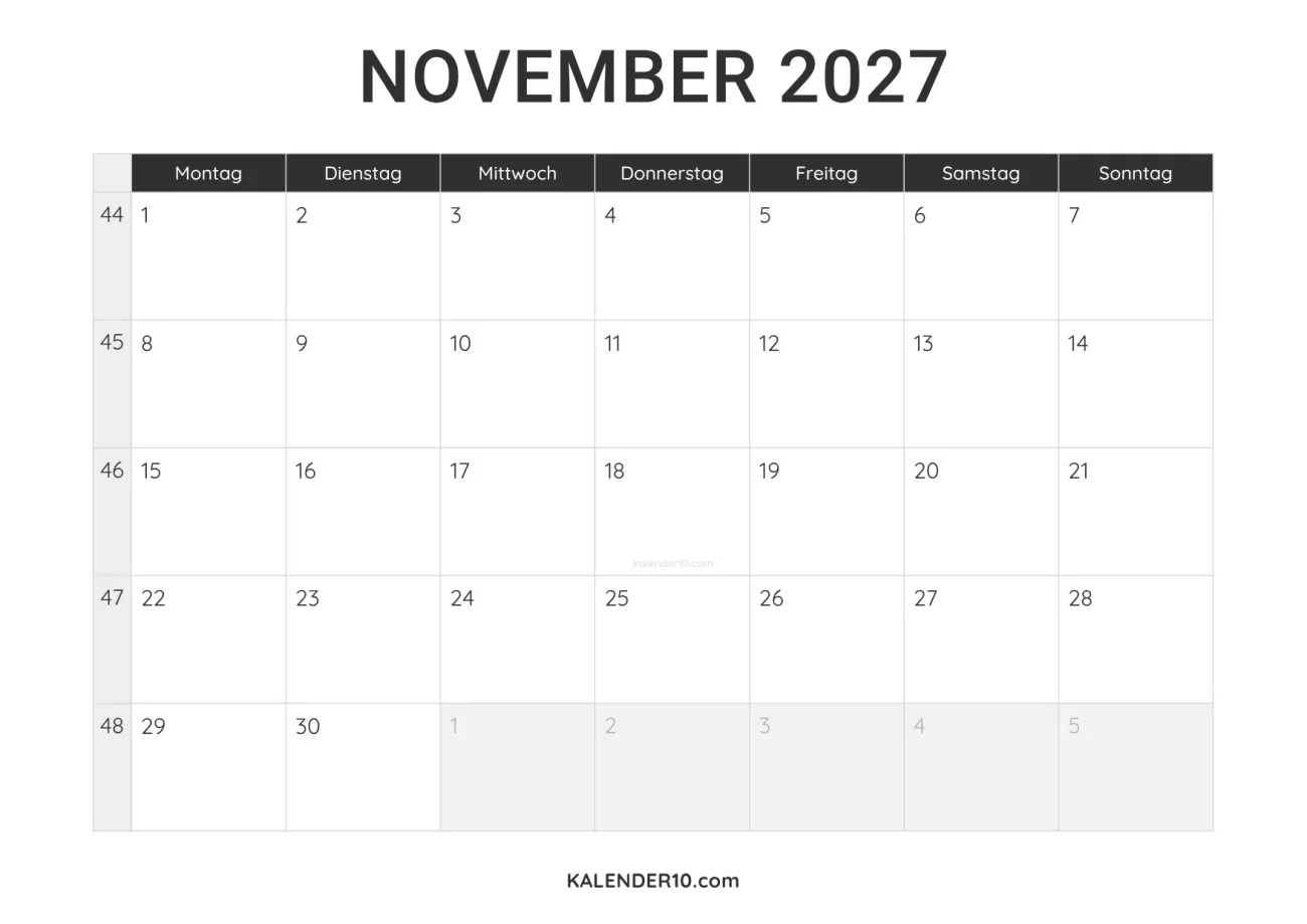Kalender November 2027 minimalistisch zum Ausdrucken