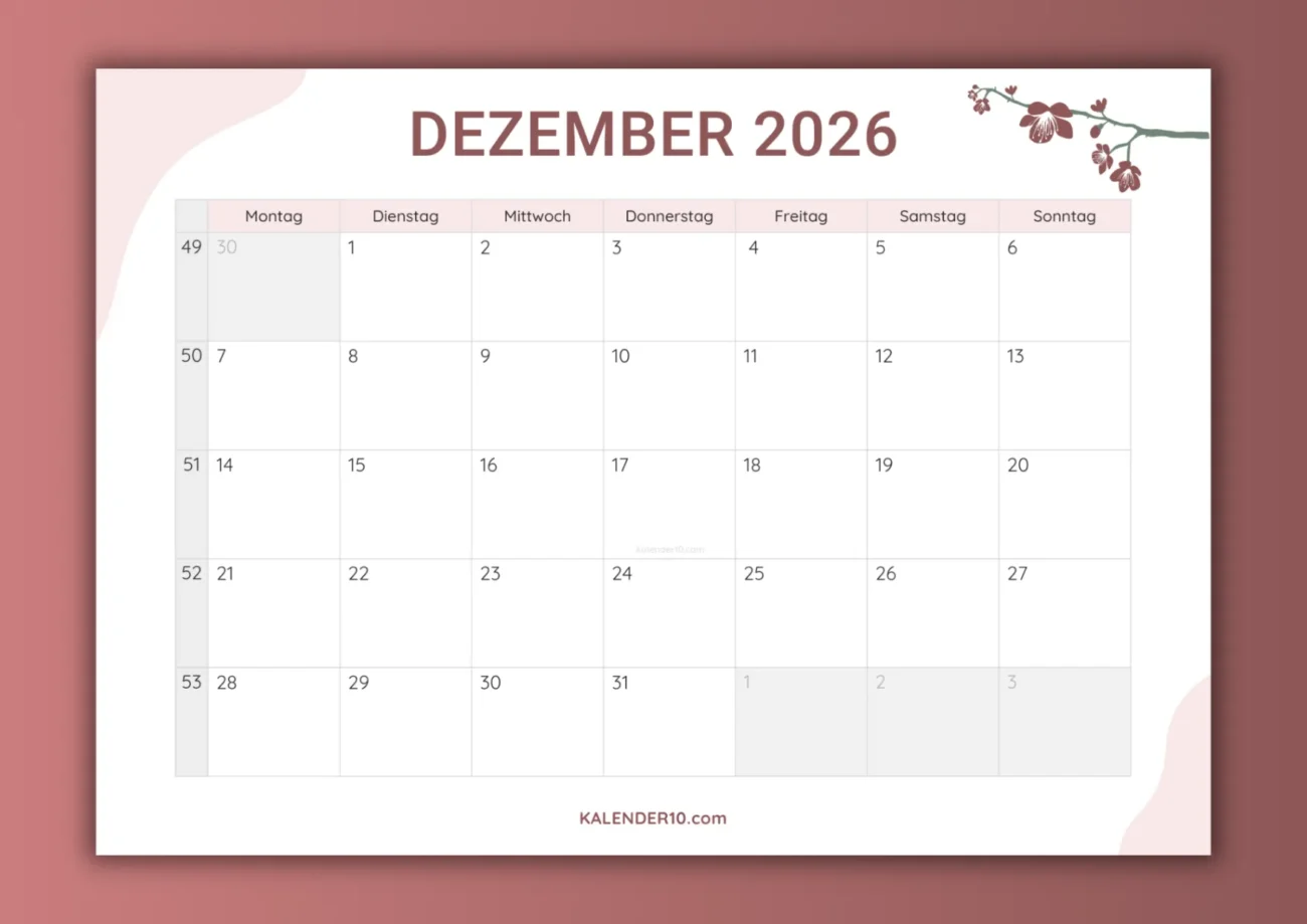 Monatskalender Dezember 2026 zum Ausdrucken