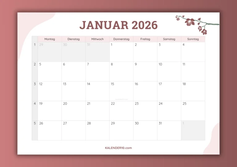 Kalender Januar 2026 ️ zum Ausdrucken: Starte organisiert ins neue Jahr