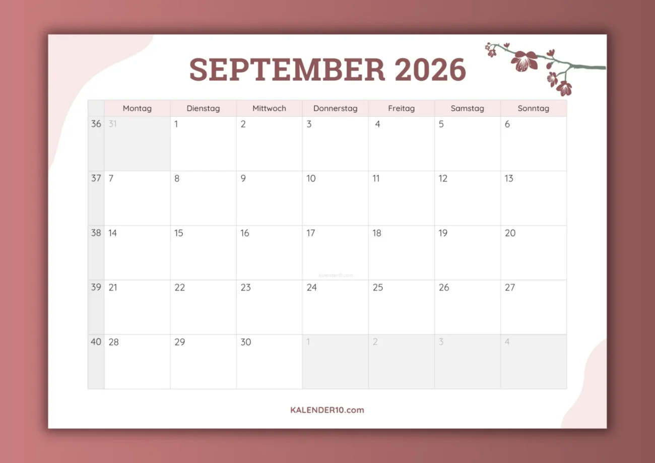Monatskalender September 2026 zum Ausdrucken